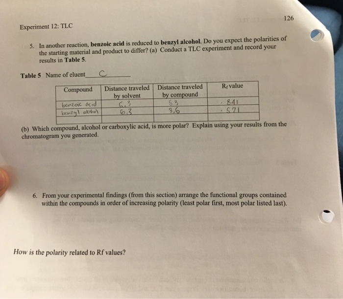 Solved 126 Experiment 12 Tlc 5 In Another Reaction Chegg Com