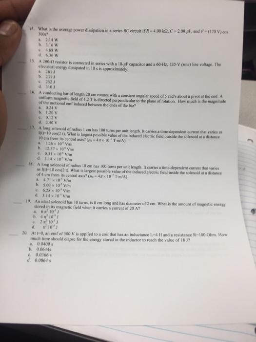 Solved 14 What Is The Average Power Dissipation In A Ser Chegg Com