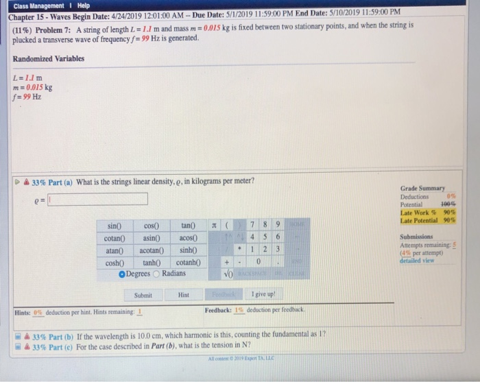 Solved I Help Class Chapter 15 Waves Begin Date 42420