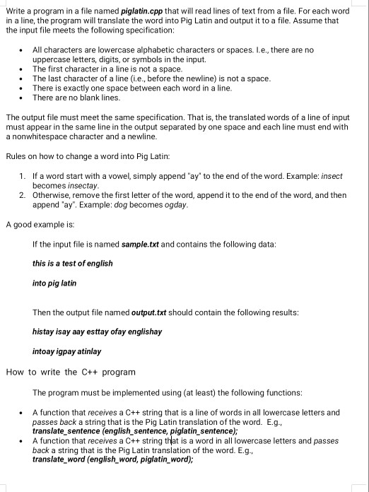 Write A Program In A File Named Piglatin Cpp That Chegg 