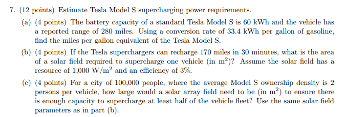 Solved 7 12 Points Estimate Tesla Model S Superchargin