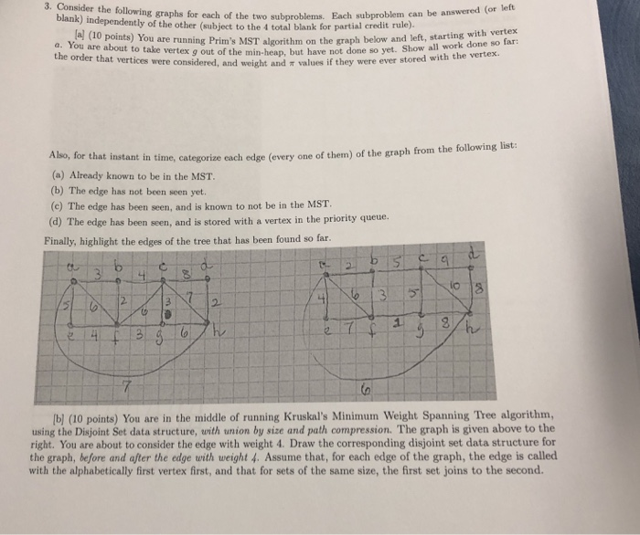 3. Consider the the following graphs for each of the two subproblems. Each subproblem can be answered (or blank) independentl