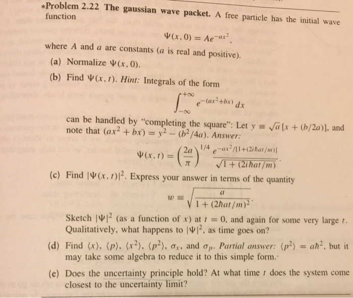 Solved Problem 2 22 The Gaussian Wave Packet A Free Part Chegg Com