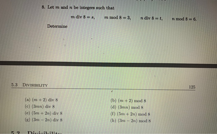 Solved 8 Let M And N Be Integers Such That M Div 8 S M Chegg Com