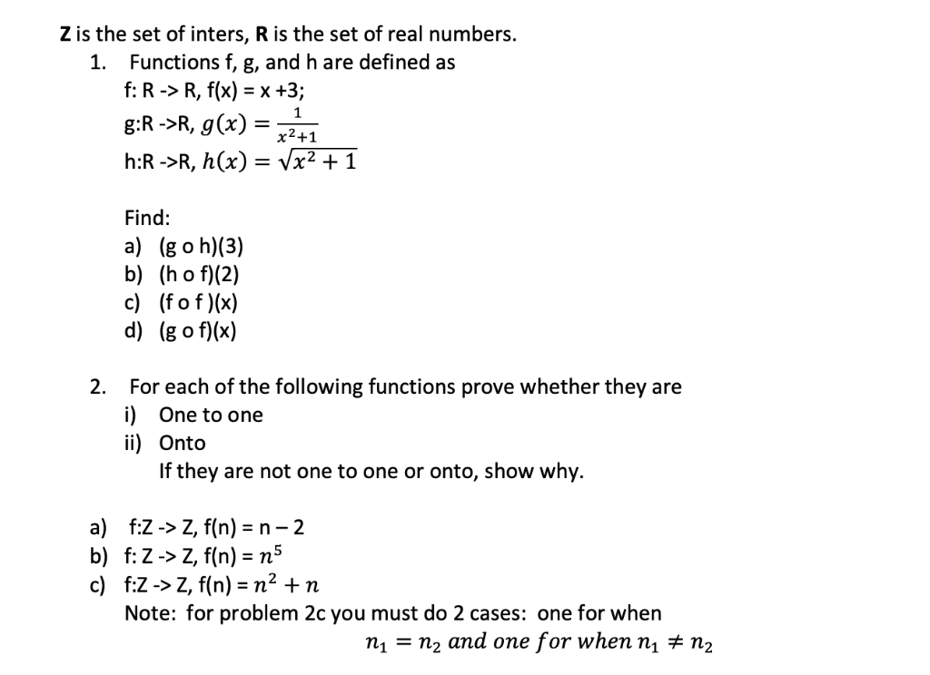 Solved Z Is The Set Of Inters R Is The Set Of Real Numbe Chegg Com