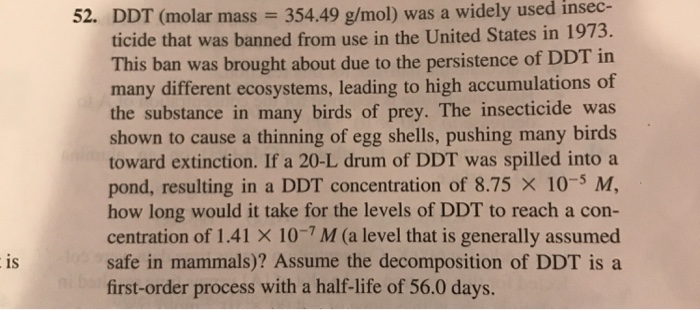 Solved 52 Ddt Molar Mass 354 49 G Mol Was A Widely Used Chegg Com
