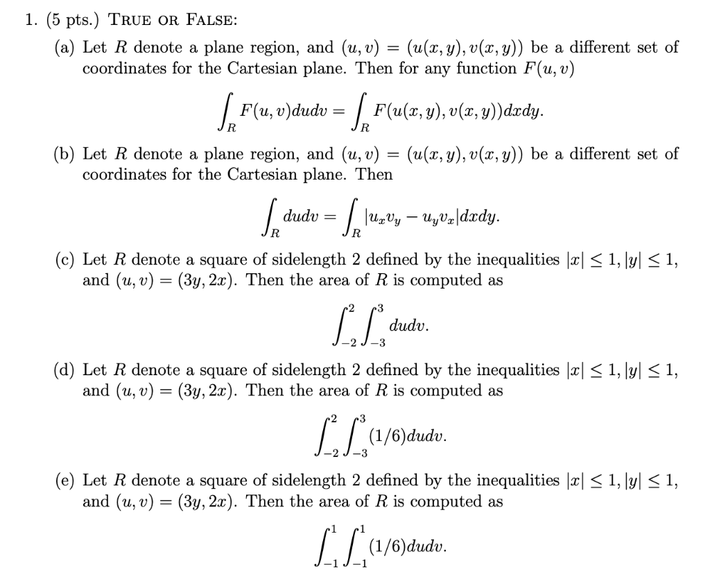 Solved 1 5 Pts True Or False A Let R Denote A Plan Chegg Com