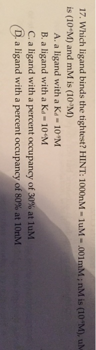 Solved 17. Which Ligand Binds The Tightest? Hint: 1000Nm- | Chegg.com
