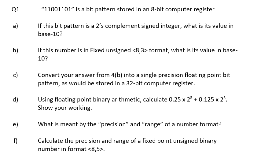 Solved Q1 11001101 Is A Bit Pattern Stored In An 8 Bit Chegg Com