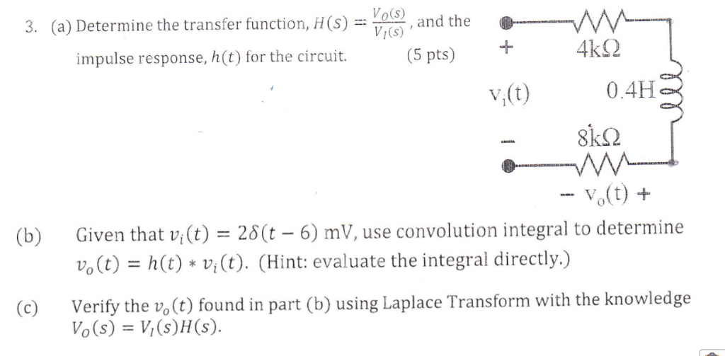 Solved Vo S 3 A Determine The Transfer Function H S Chegg Com