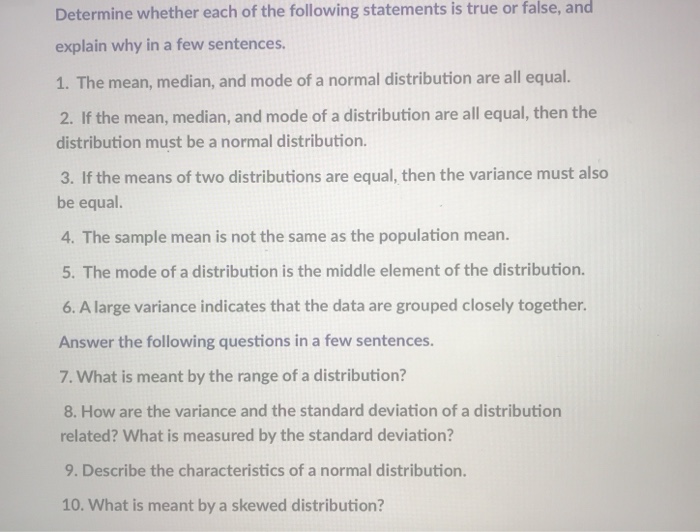 Solved Determine Whether Each Of The Following Statements Chegg Com