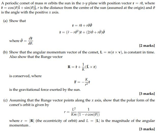 Solved A Periodic Comet Of Mass M Orbits The Sun In The X Chegg Com