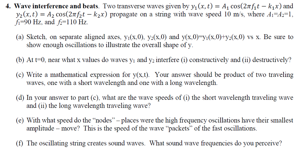 Solved 4 Wave Interference And Beats Two Transverse Wav Chegg Com