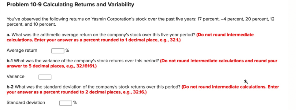 Solved Problem 10 9 Calculating Returns And Variability Y