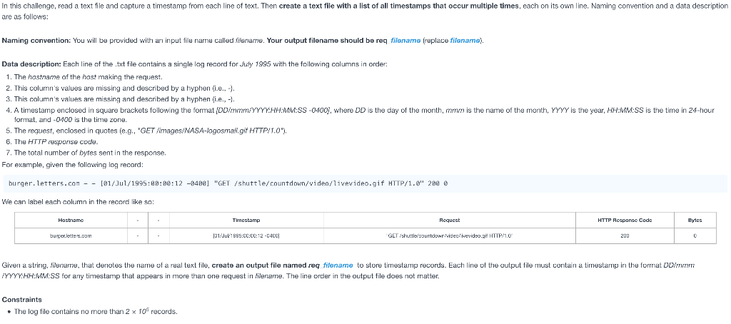 In this challenge, read a text file and capture a timestamp from each line of text. Then create a text file with a list of al
