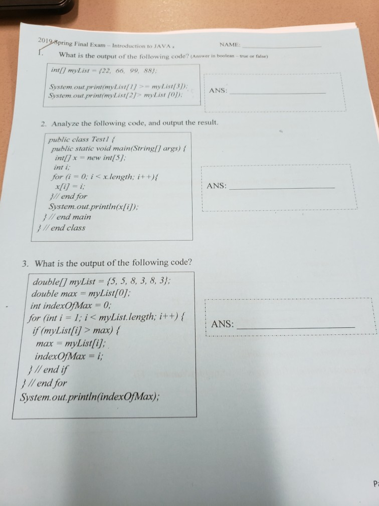 Pring To Wha Solved: 201 NAME Exam Introduction JAVA Final ...