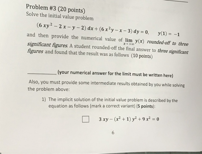 Solved Problem 3 Points Solve The Initial Value Chegg Com