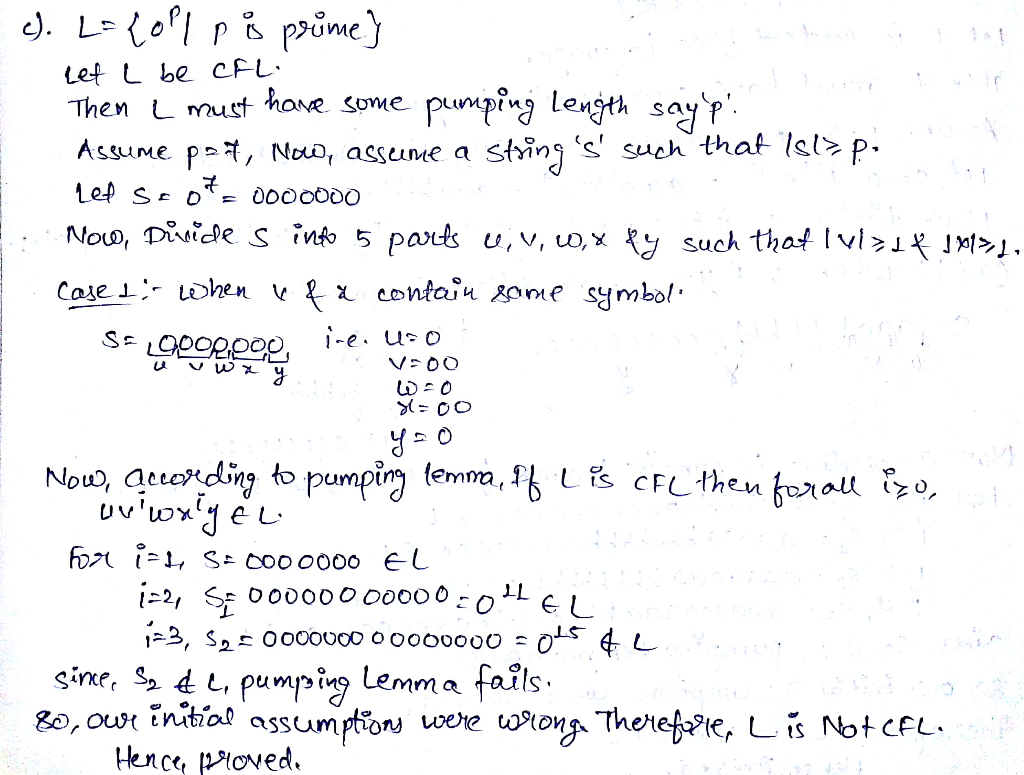 Solved Exercise 721 Use Cfl Pumping Lemma Show Languages Context Free C Op P Prime Hint Adapt Id Q