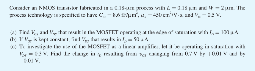 Consider An Nmos Transistor Fabricated In A 0 18 Um Chegg Com