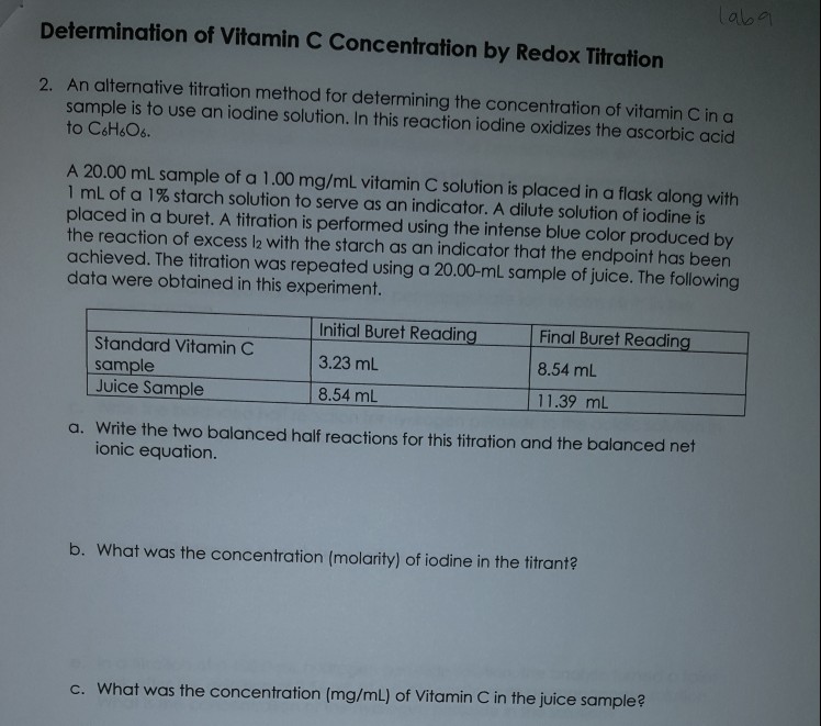 vitamin c determination by iodine titration lab report