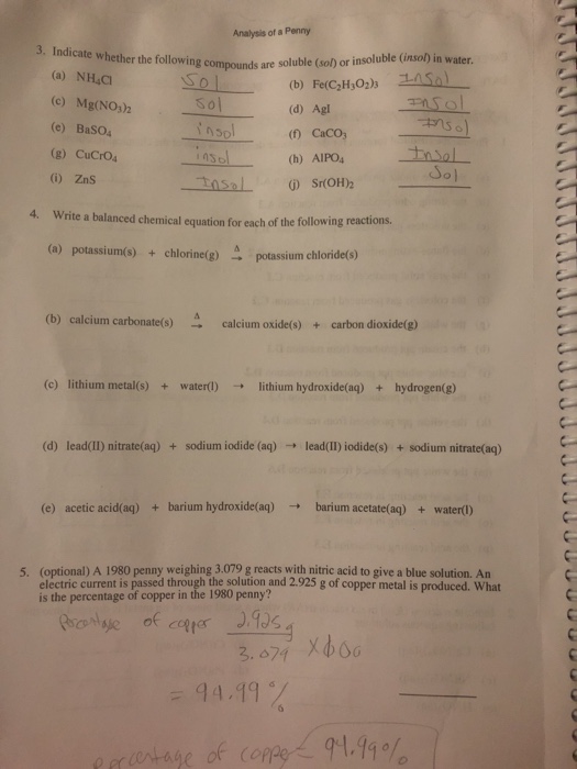 Solved Analysis Of A Penny 3 Indicate Whether The Ollowing Chegg Com