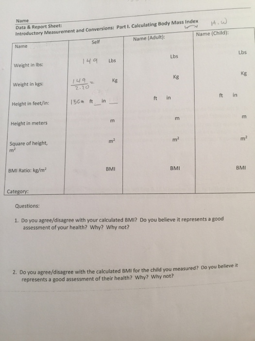 Solved Name Data Report Sheet Introductory Measurement