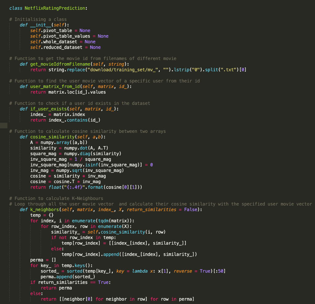 class NetflixRatingPrediction: # Initialising a class def init (self): self.pivot_table None self.pivot_table_valuesNone self