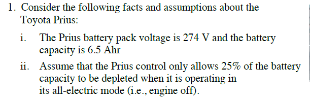 Solved 1 Consider The Following Facts And Umptions Ab Consider The Following Facts And Umptions About Toyota Prius I