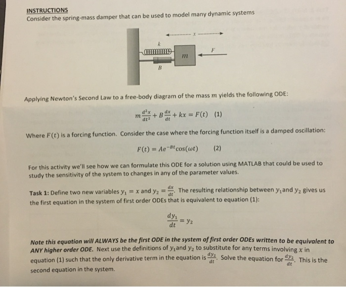 Solved Instructions Consider The Spring Mass Damper That Chegg Com