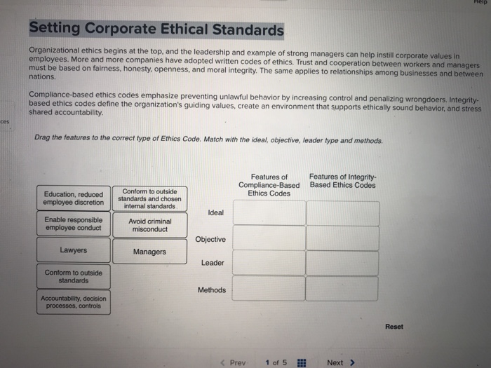 Solved Setting Corporate Ethical Standards Organizational Chegg Com