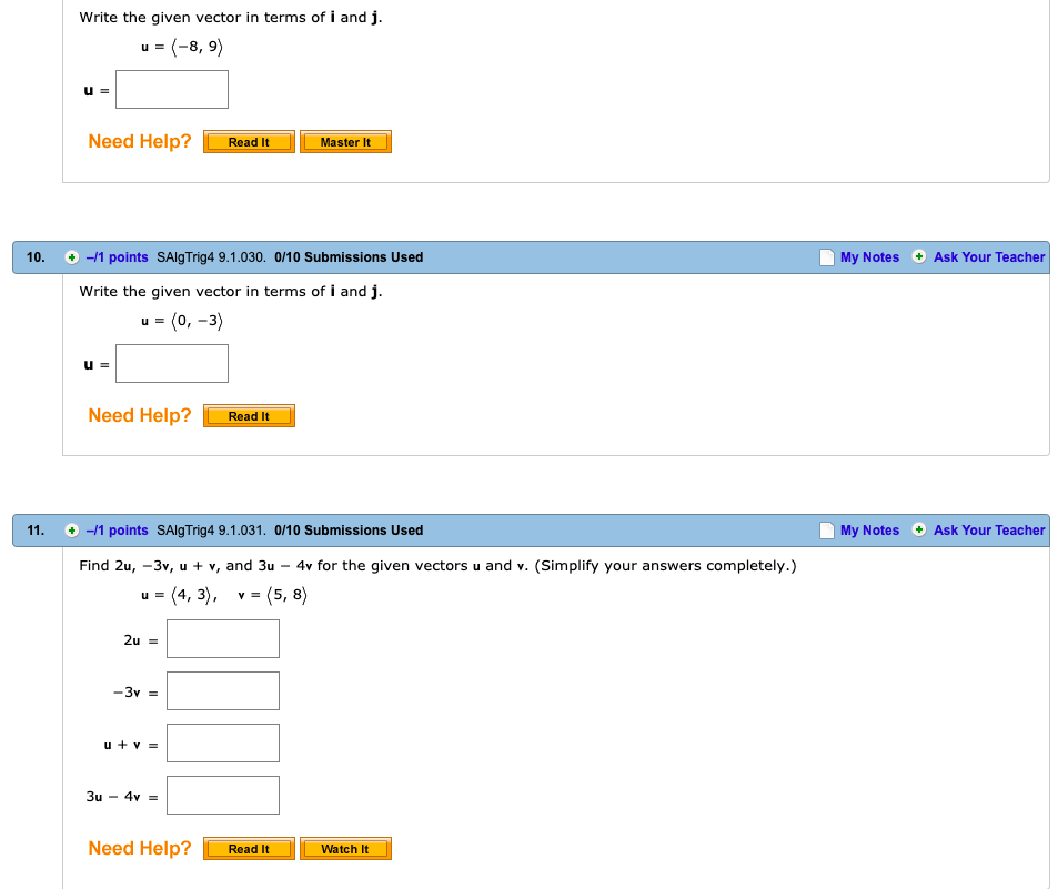 Solved Write The Given Vector In Terms Of I And J U 8 Chegg Com