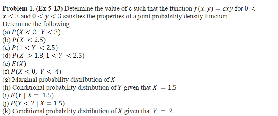 Solved Problem I Ex 5 13 Determine The Value Of C Such Chegg Com