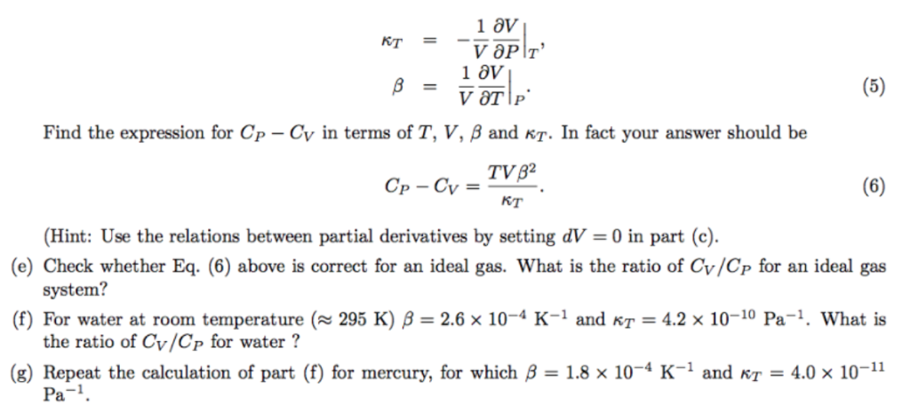 Solved Find The Expression For Cp Cy In Terms Of T V B Chegg Com