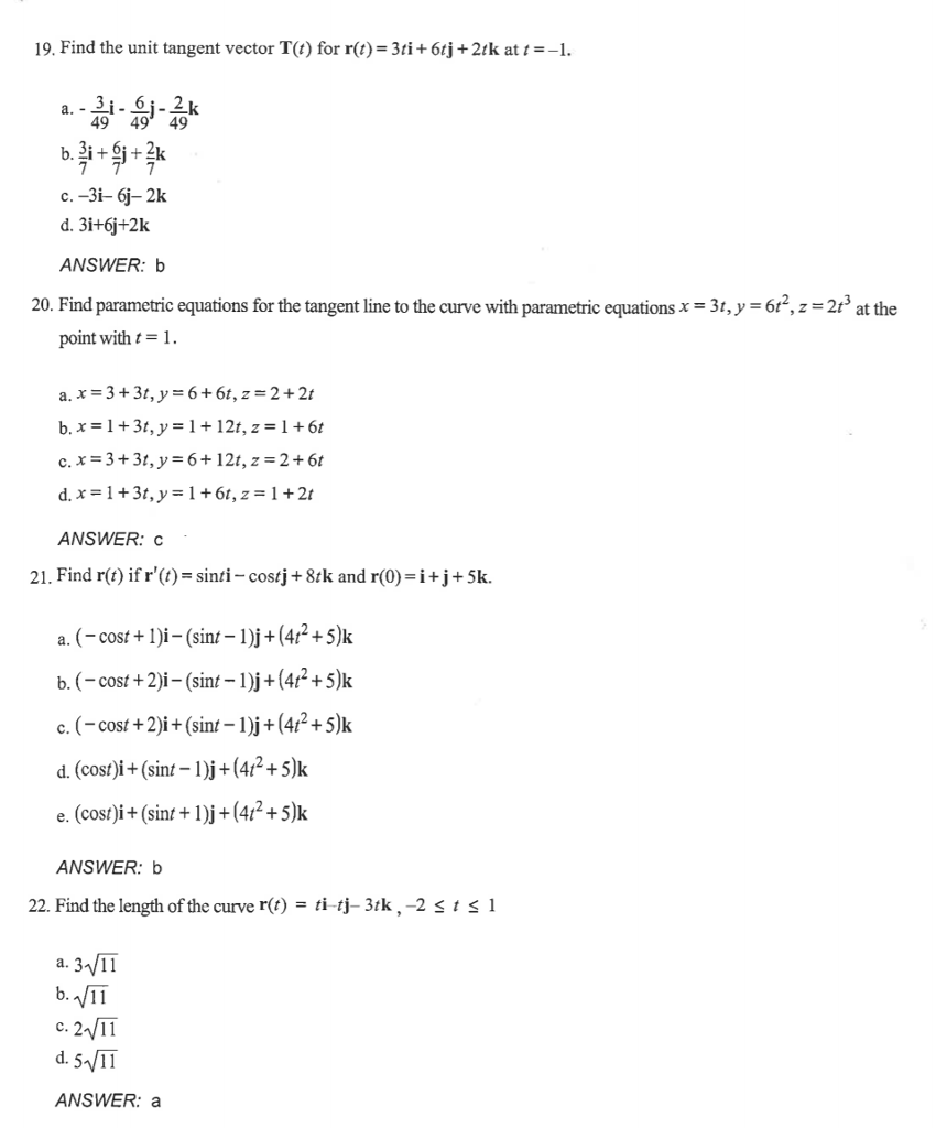 Solved 19 Find The Unit Tangent Vector T T For R T 3ti Chegg Com