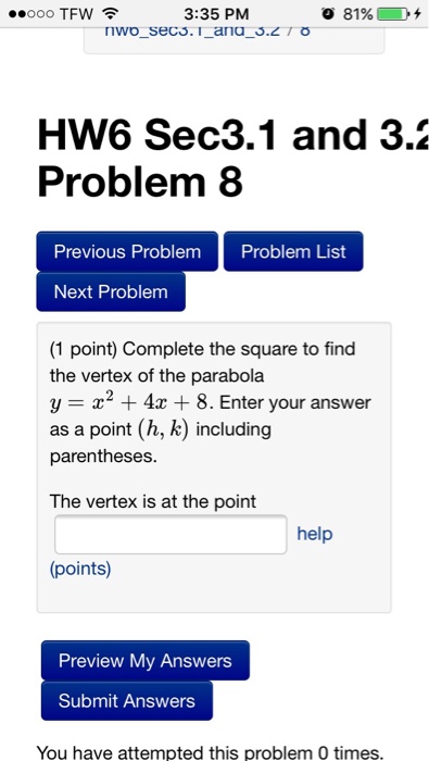 Solved Complete The Square To Find The Vertex Of The Para Chegg Com