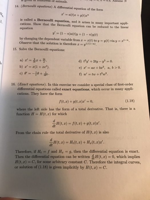 Solved S Assume N 14 Bernoulli Equations A Differenti Chegg Com