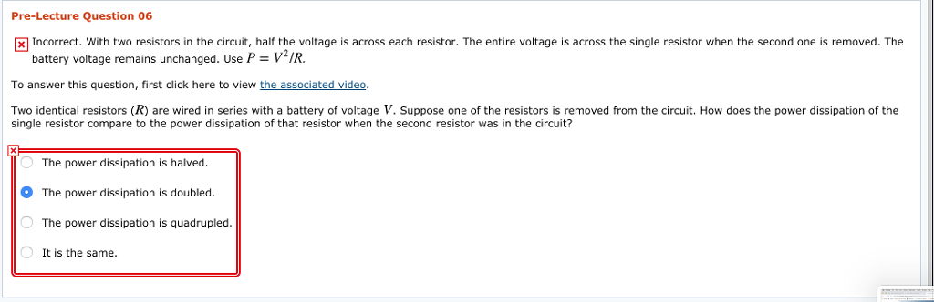 solved pre lecture question 06 지 incorrect with two res