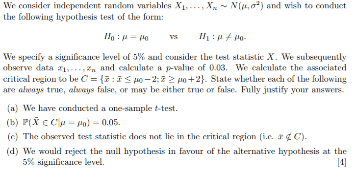 Solved The Following Hypothesis Test Of The Form Ho M Chegg Com