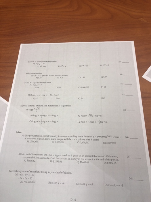 Solved Conweet Ton Esponential Equation 29 Og 3 A W3 O Chegg Com
