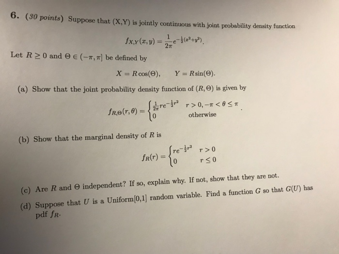 Solved 6 30 Points Suppose That X Y Is Jointly Conti Chegg Com