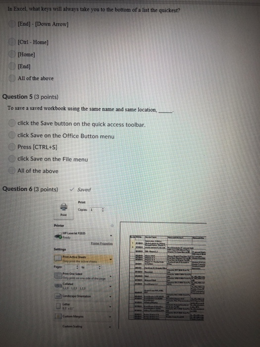 Solved In Excel What Keys Will Always Take You To The Bo Chegg Com