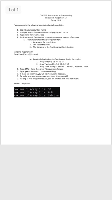 1 of 1 CISC-110 introduction to Programming Homework Assignment 13 Spring 201 Please complete the following tanks to the best