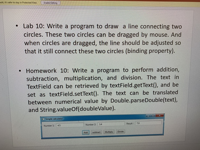 dit,its safer to stay in Protected View. Enable Edting . Lab 10: Write a program to draw a line connecting two circles. The