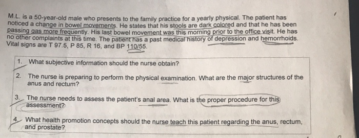 Solved M L Is A 50 Year Old Male Who Presents To The Fam Chegg Com