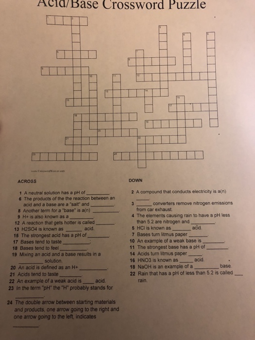 Solved Acid Base Crossword Puzzle Across Down 1 A Neutra Chegg Com