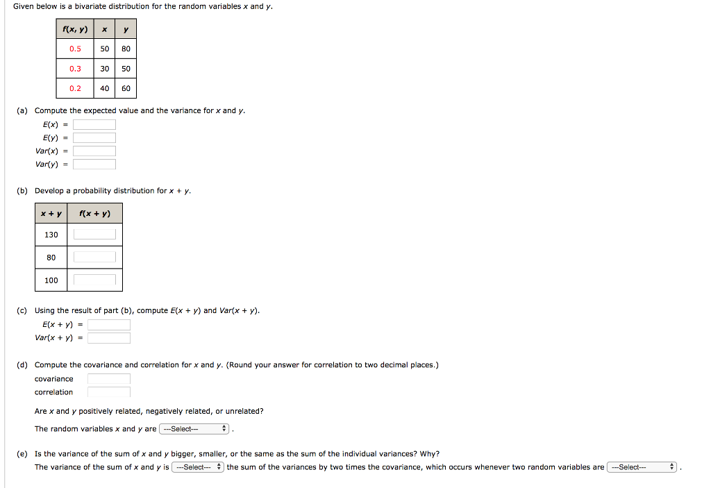 Solved Given Below Is A Bivariate Distribution For The Ra Chegg Com