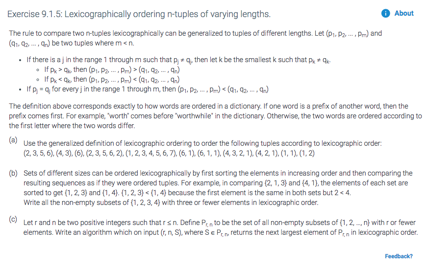 9 1 5 Lexicographically Ordering N Tuples Of Vary Chegg Com