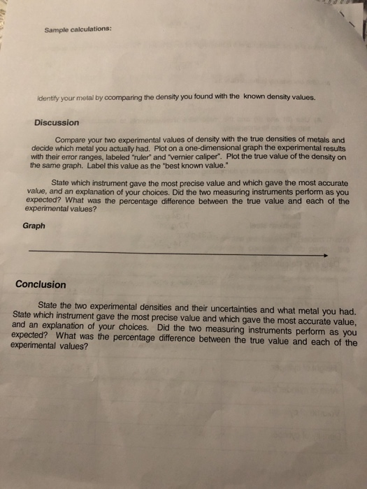 Solved Error Propagation And Density Of Materials Volume Chegg Com