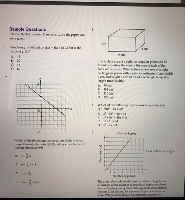 Solved Sample Questions Choose The Best Answer If Necess Chegg Com