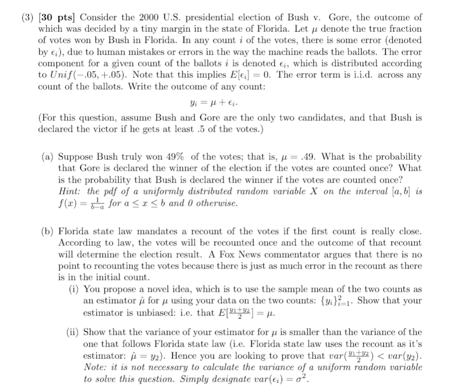 Solved 3 30 Pts Consider The 00 U S Presidential E Chegg Com